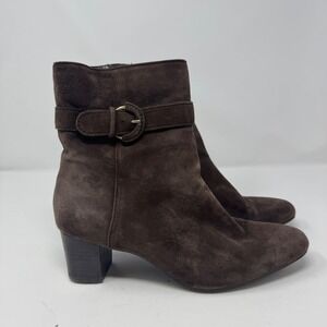 Bandolino Women Brown Suede Buckle Ankle Boots Block Heel Zip‎ Up Size 9.5 M